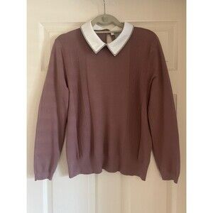 LIV Milano Beaded Collar Sweater Sz M/L Academia Preppy Minimalist Career Mauve